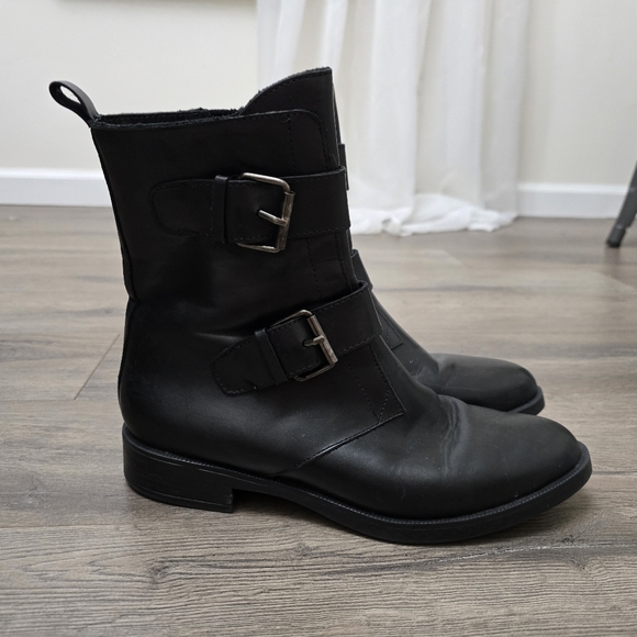 Emanuele Crasto Double Buckle Moto Boots Made In Italy Black Womens Size 41
